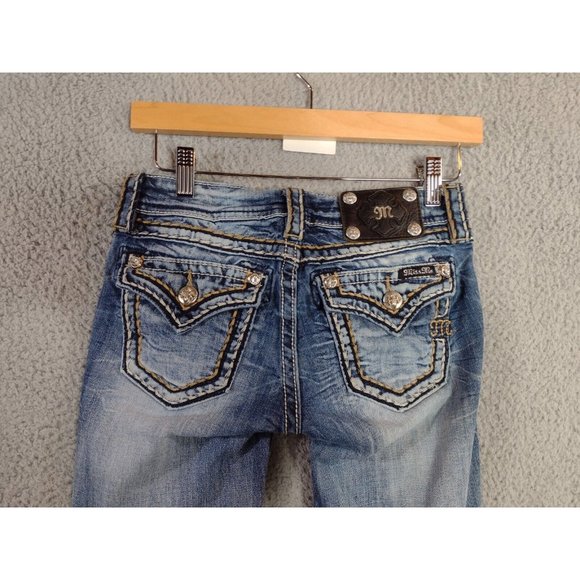 Miss Me Distressed Signature Boot Thick Stitch Flap Pocket Jeans Size 25 - Picture 1 of 11